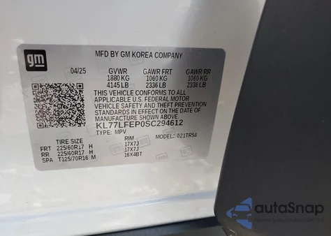 2025 Chevrolet Trax Ls from USA, damaged, VIN KL77LFEP0SC294612